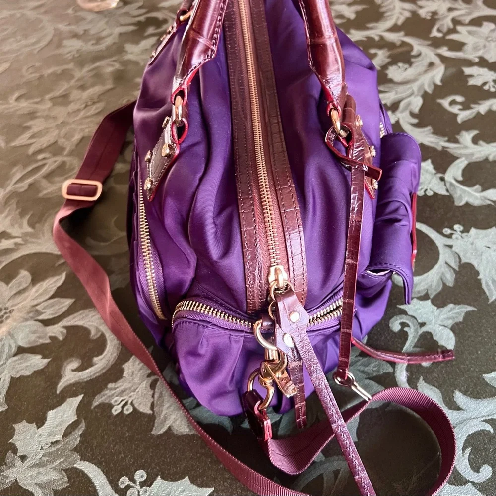 Gorgeous MZ Wallace plum nylon Clara satchel with leather trim & brass h…